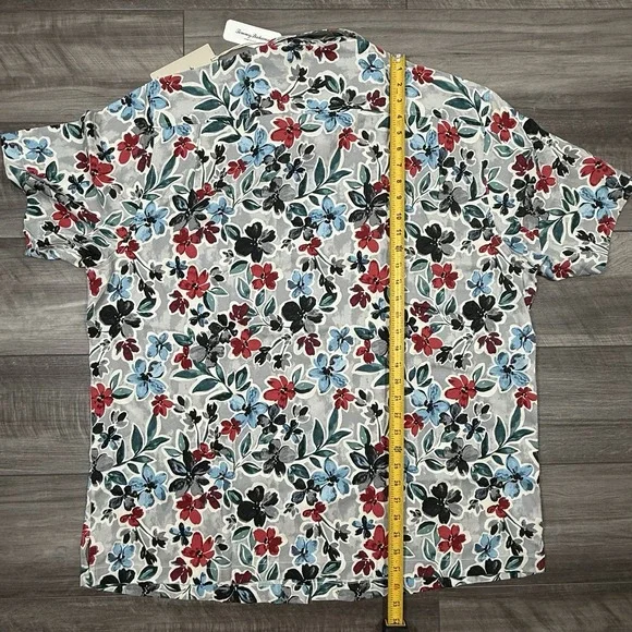 Tommy Bahama Men's Tropicana Blooms Silk Camp Shirt Gray Floral‎ NEW $148